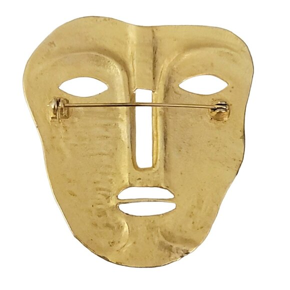 Maxine Denker Matte Gold Tone Tribal Face Mask Brooch, Unsigned - Picture 4 of 8